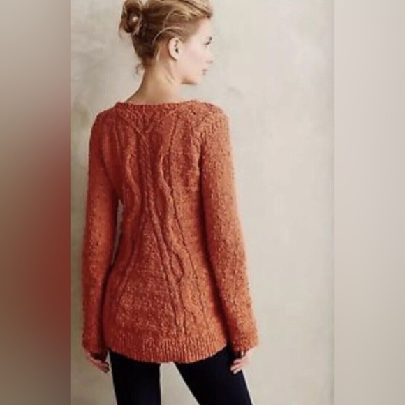 Anthropologie | Moth | Orange Crossed Cables Sweater - Picture 2 of 7